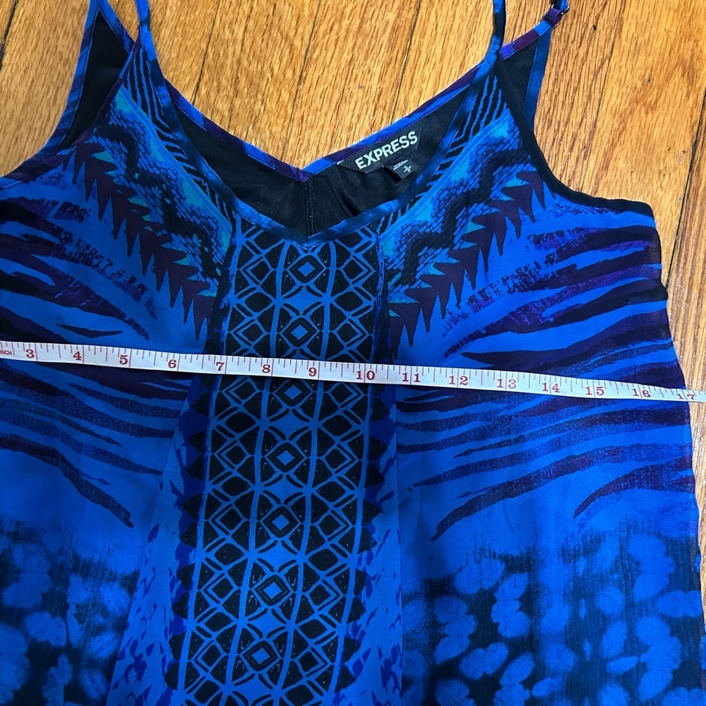 Express Blue Sheer Geometric Printed Sleeveless V Neck Maxi Dress Y2K - Picture 6 of 13
